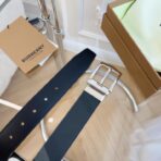 （Burberry）London 格纹系列双面帆布皮革银色矩形针扣腰带 - 图片 4