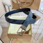 （Burberry）London 格纹系列蓝色双面格纹帆布皮革暗银色矩形针扣腰带 - 图片 2