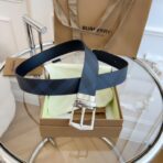 （Burberry）London 格纹系列蓝色双面格纹帆布皮革银色矩形针扣腰带 - 图片 2