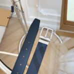 （Burberry）London 格纹系列蓝色双面格纹帆布皮革银色矩形针扣腰带 - 图片 3