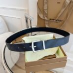 （Burberry）London 格纹系列蓝色双面格纹帆布皮革银色矩形针扣腰带 - 图片 4