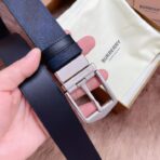 （Burberry）蓝色格纹帆布配皮银色板扣男士腰带 - 图片 3