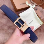 （Burberry）蓝色粒面小牛皮金色板扣男士腰带 - 图片 2