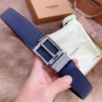 （Burberry）蓝色粒面小牛皮银色板扣男士腰带 - 图片 3