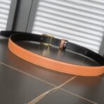 （Celine）橙色黑底小牛皮金色凯旋门扣双面女士腰带 - 图片 2