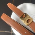 （Celine）橙色黑底小牛皮金色凯旋门扣双面女士腰带 - 图片 3