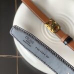 （Celine）橙色黑底小牛皮金色凯旋门扣双面女士腰带 - 图片 4