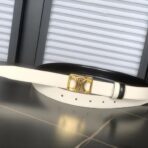 （Celine）白色小牛皮金色凯旋门扣双面女士腰带