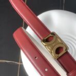 （Celine）红色小牛皮金色凯旋门扣双面女士腰带 - 图片 2