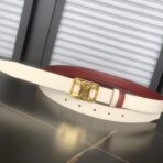 （Celine）红色白底小牛皮金色凯旋门扣双面女士腰带
