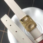 （Celine）红色白底小牛皮金色凯旋门扣双面女士腰带 - 图片 2