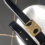 （Celine）黑色小牛皮金色凯旋门扣双面女士腰带 - 图片 2