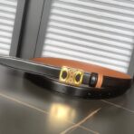 （Celine）黑面橙底小牛皮金色凯旋门扣双面女士腰带