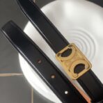 （Celine）黑面橙底小牛皮金色凯旋门扣双面女士腰带 - 图片 3