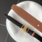 （Celine）黑面橙底小牛皮金色凯旋门扣双面女士腰带 - 图片 4