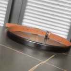 （Celine）黑面橙底小牛皮金色凯旋门扣双面女士腰带 - 图片 2