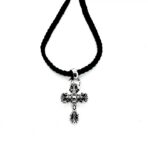 𝐂𝐡𝐫𝐨𝐦𝐞 𝐡𝐞𝐚𝐫𝐭𝐬克罗心火焰十字架皮绳编织项链 - 图片 2