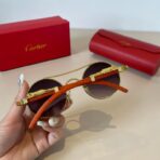 卡地亚（Cartier）猎豹装饰系列镀金金属圆形半框橙腿太阳镜 - 图片 4