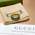 古驰（GUCCI）Icon Stripes 系列金色金属双蓝条纹戒指 - 图片 4