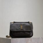 圣罗兰（SAINT LAURENT）Niki 系列深橄榄绿做旧小牛皮绗缝 YSL 金属标迷你链条斜挎包