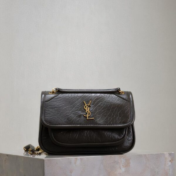 圣罗兰（SAINT LAURENT）Niki 系列深橄榄绿做旧小牛皮绗缝 YSL 金属标迷你链条斜挎包