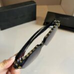 圣罗兰（Saint Laurent）SL M77 系列透明黑镜框金色 YSL 标识方形太阳镜 - 图片 4