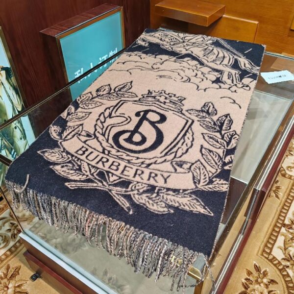 巴宝莉(Burberry)提花战马徽标logo配焦糖配色披肩 黑黄拼色