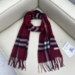 巴宝莉(Burberry)经典格子羊绒围巾 酒红色 - Imagem 4