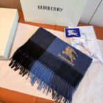 巴宝莉(Burberry)金丝战马刺绣羊绒围巾 深蓝 - Imagem 2