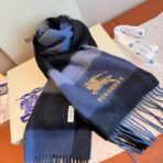 巴宝莉(Burberry)金丝战马刺绣羊绒围巾 深蓝 - Imagem 3
