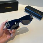 巴黎世家（Balenciaga）BB 系列蓝黑拼接色镜框咖色双 B 装饰猫眼窄版太阳镜 - 图片 4