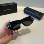 巴黎世家（Balenciaga）BB 系列黑色镜框白色双 B 装饰猫眼窄版太阳镜 - 图片 4