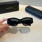 巴黎世家（Balenciaga）BB 系列黑色镜框白色双 B 装饰猫眼窄版太阳镜 - 图片 3