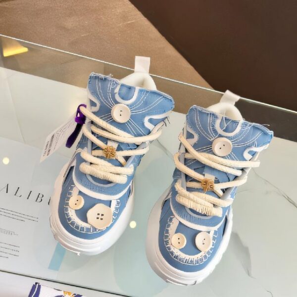 帕拉丁（PALLADIUM）电音扣子鞋系列厚底增高休闲板鞋 蓝色