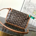 戈雅（Goyard）Belvedere Mini 系列深棕色 Goyardine 提花帆布棕褐色皮革包边迷你斜挎包 - Image 4