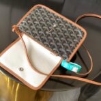 戈雅（Goyard）Belvedere Mini 系列深棕色 Goyardine 提花帆布棕褐色皮革包边迷你斜挎包 - Image 3