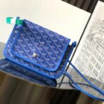 戈雅（Goyard）Belvedere Mini 系列深棕色 Goyardine 提花帆布蓝色皮革包边迷你斜挎包