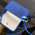 戈雅（Goyard）Belvedere Mini 系列深棕色 Goyardine 提花帆布蓝色皮革包边迷你斜挎包 - Image 3