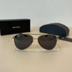 普拉达（Prada）徽标系列金色金属框黑色飞行员太阳镜 - 图片 2