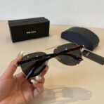 普拉达（Prada）徽标系列金色金属框黑色飞行员太阳镜 - 图片 4