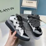 浪凡（LANVIN）Curb 系列蝴蝶结装饰格纹厚底休闲鞋 黑白灰配色（格纹拼接配色款） - Imagem 3