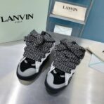 浪凡（LANVIN）Curb 系列蝴蝶结装饰格纹厚底休闲鞋 黑白灰配色（格纹拼接配色款）