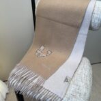 爱马仕(HERMES)H刺绣logo搭配双边配色围巾 棕色 - 图片 2