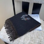 爱马仕(HERMES)H刺绣logo搭配双边配色围巾 深蓝色