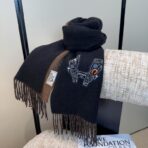 爱马仕(HERMES)H刺绣logo搭配双边配色围巾 深蓝色 - 图片 3