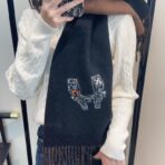 爱马仕(HERMES)H刺绣logo搭配双边配色围巾 深蓝色 - 图片 4