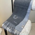 爱马仕(HERMES)H刺绣logo搭配双边配色围巾 灰蓝色 - 图片 2