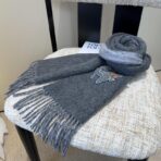 爱马仕(HERMES)H刺绣logo搭配双边配色围巾 灰蓝色 - 图片 3