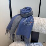 爱马仕(HERMES)H刺绣logo搭配双边配色围巾 蓝色 - 图片 3