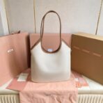 缪缪（Miu Miu）Ivy 系列浅米色织物配棕色皮革饰边标识托特包 - Image 2